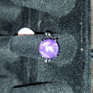 Purple Stone Silver Ring Size 8